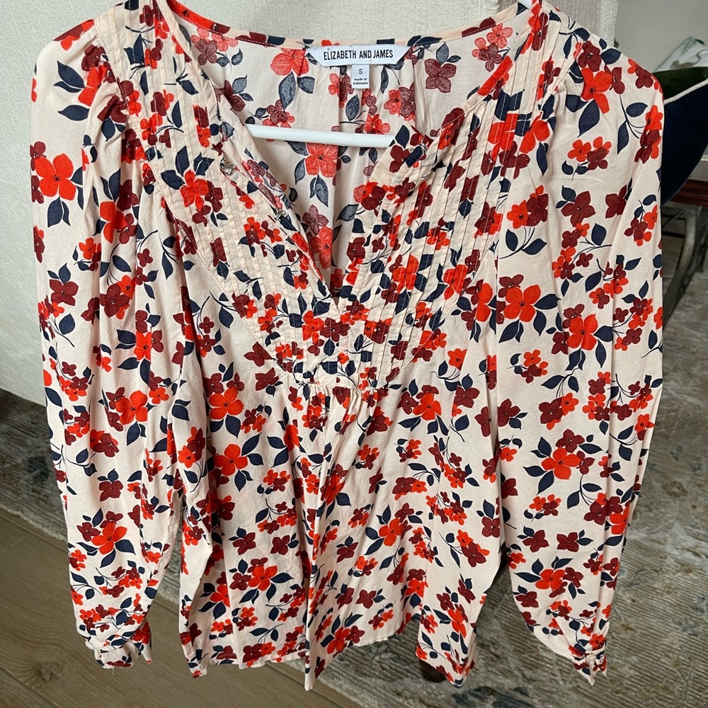 Elizabeth and James Cream Blouse with Red & Navy Floral Print